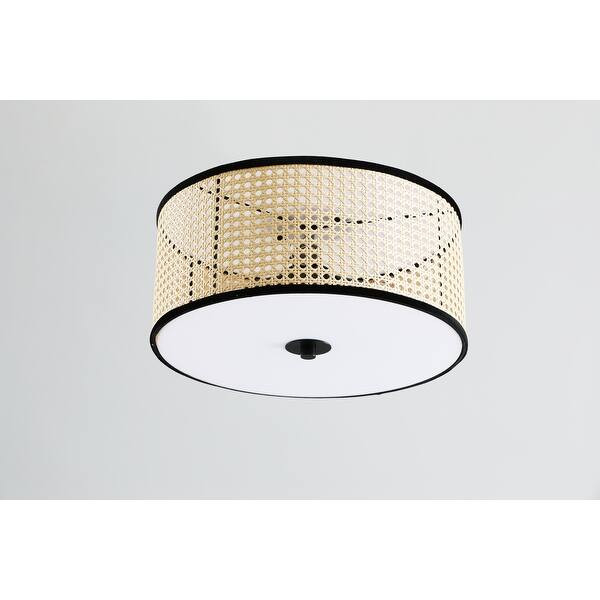 VidaLite Modern Bohemian 3 Light Flush Mount Fixture With PVC Rattan Shade and Velvet Stiched Rim... | Bed Bath & Beyond