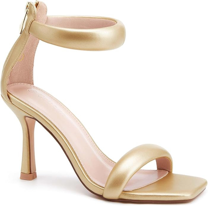 Amazon.com | Coutgo Women's One Strap Heeled Sandals Square Open Toe Stiletto Heels Ankle Buckle ... | Amazon (US)