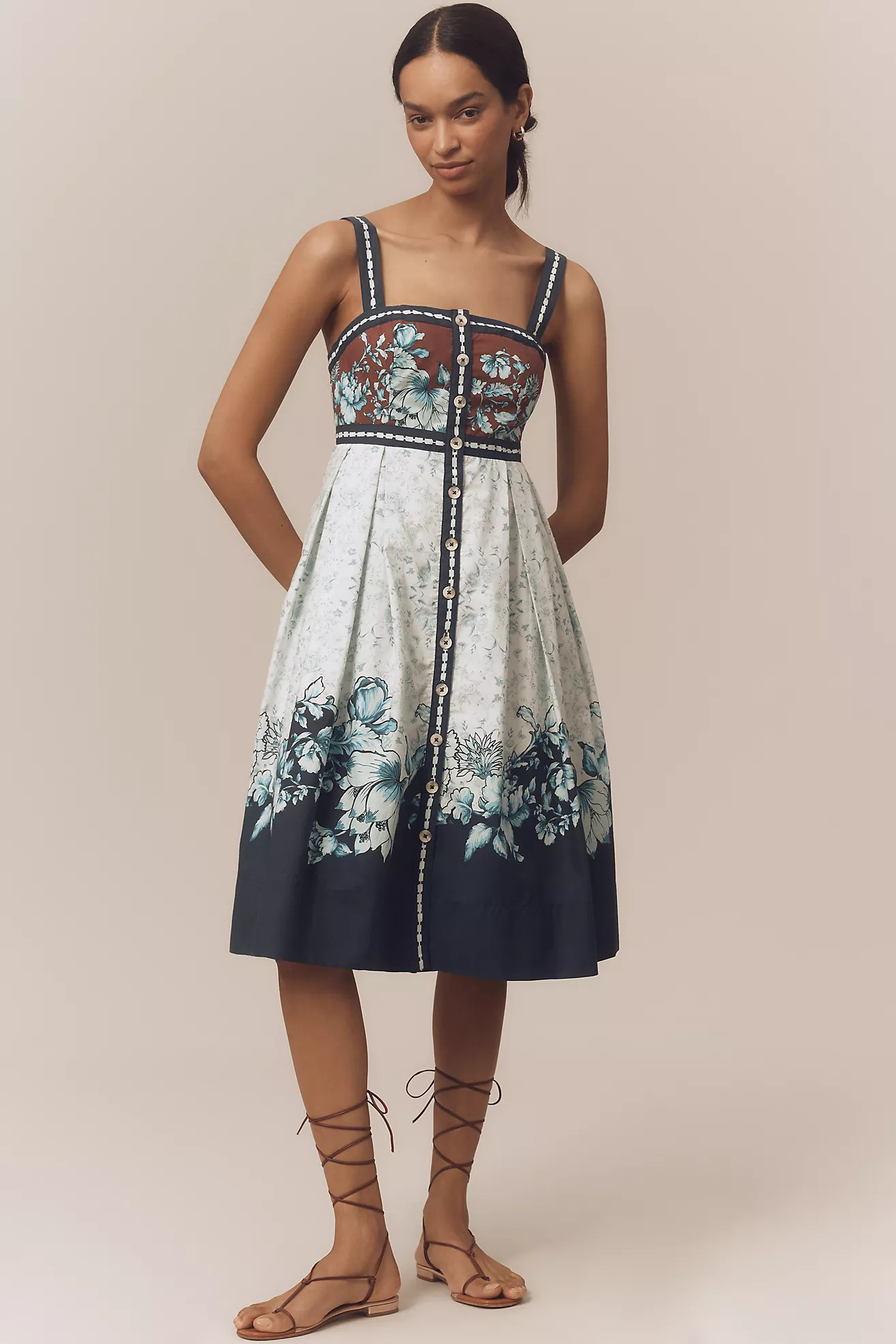 Maeve Sleeveless Square-Neck Button-Front Midi Dress | Anthropologie (US)