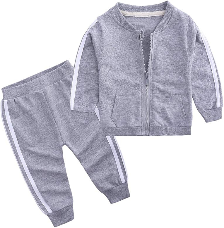 ZFTTZYMX Baby Boys Girls Cotton Tracksuit Sweatshirt Top + Sweatpants Zipper Coat Outfits Set | Amazon (US)