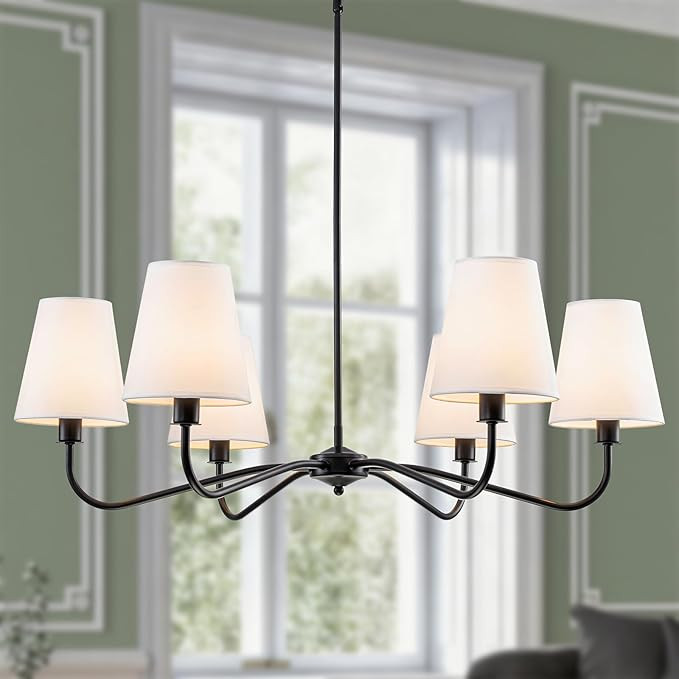 Black Farmhouse Chandeliers with White Fabric Shade,36" 6-Light Modern Dining Room Light Fixture ... | Amazon (US)