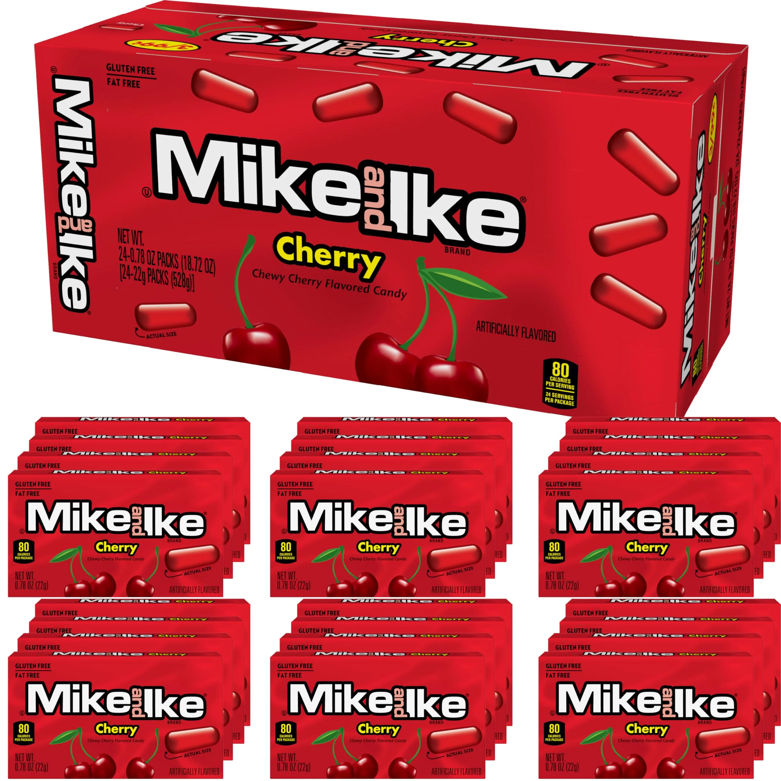 Mike and Ike Cherry Candy, 0.78 Ounce Box (Pack of 24), Chewy Candy, Vending Machine Candy, Red C... | Walmart (US)