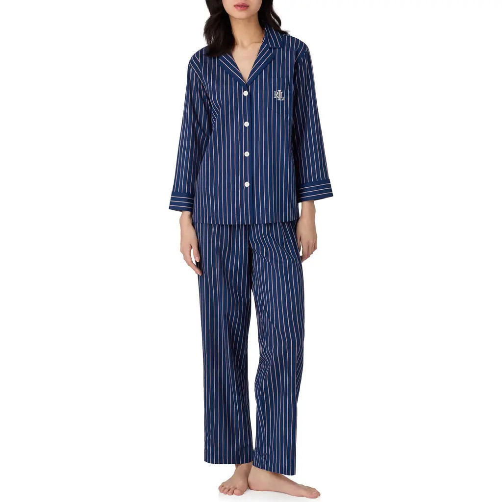 Lauren Ralph Lauren Monogram Pajamas in Dark Blue Stripe at Nordstrom, Size X-Large | Nordstrom