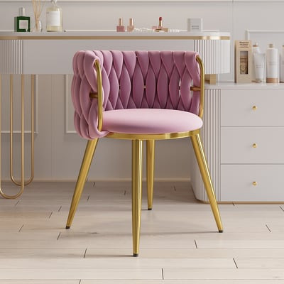 Nordic Pink Barrel Back Dining Chair Round Accent Chair with Velvet Upholstery-Homary | Homary
