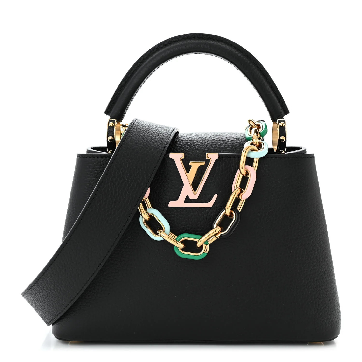 Taurillon Enamel Chain Capucines BB Black Multicolor | FASHIONPHILE (US)