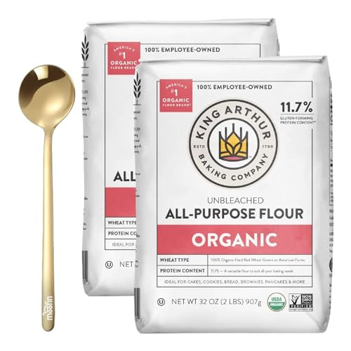 King Arthur Flour Organic Unbleached All Purpose Flour, Bundle with Moofin Golden SS Spoon Flour for Baking, Hard Red Wheat (2 lb Bag)[pack of 2] | Amazon (US)