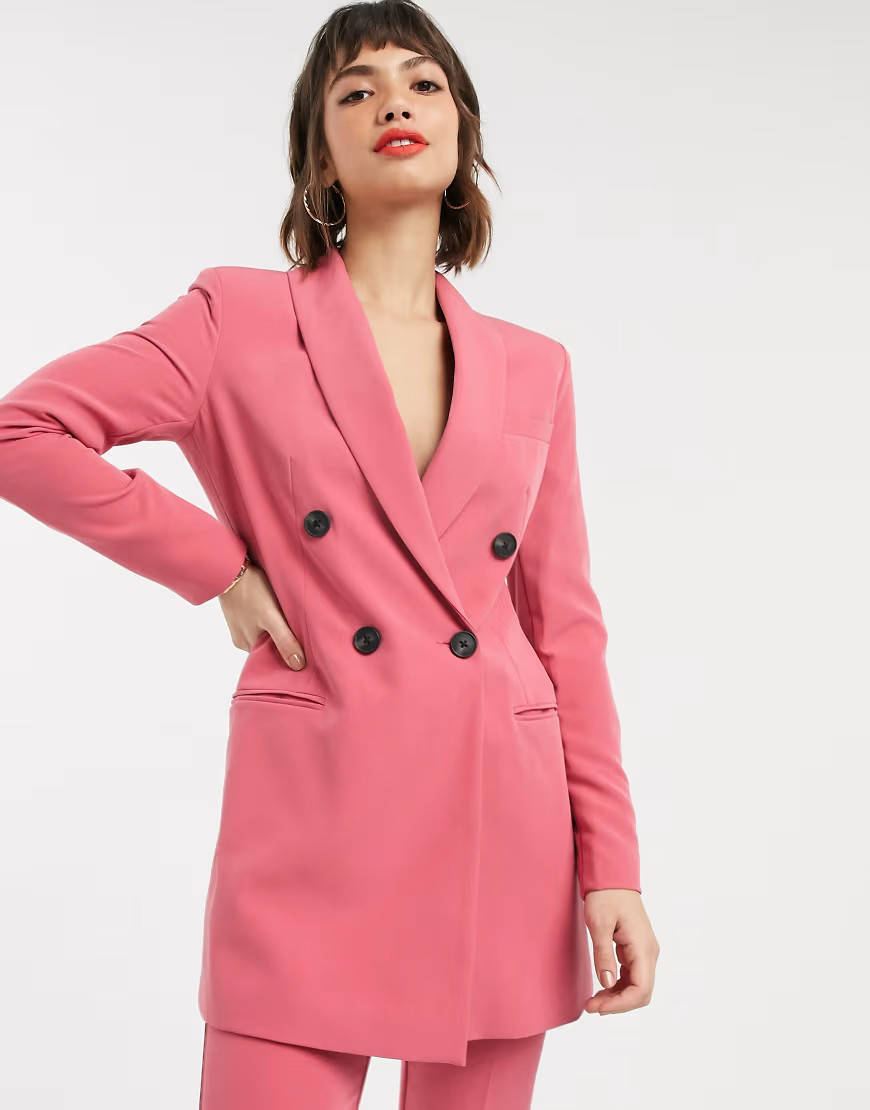 Stradivarius double breasted blazer dress in pink | ASOS (Global)