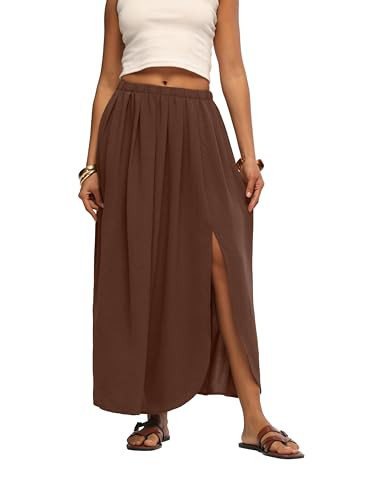 HiMONE Womens Maxi Skirts High Waisted Flowy A Line Weekend Skirt with Side Slit for Spring Summe... | Amazon (US)