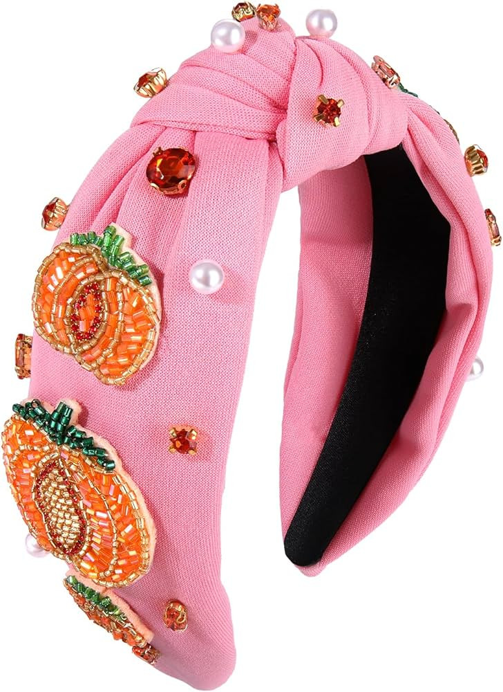 boderier Halloween Headbands for Women Beaded Pumpkin Knotted Headband Pearl Crystal Embellished ... | Amazon (US)