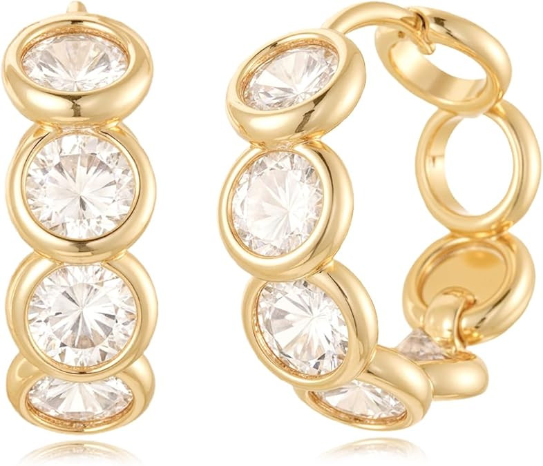 MYEARS Women Gold Earrings Huggie Hoop Cubic Zirconia 14K Gold Plated Small Simple Hypoallergenic... | Amazon (US)