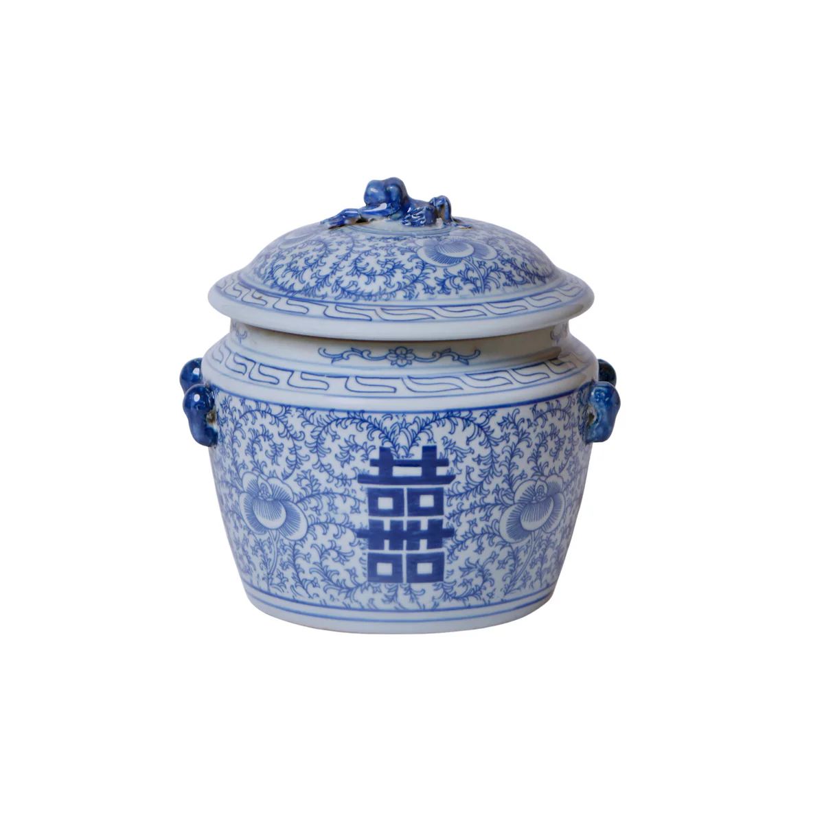 Small Blue and White Porcelain Double Happiness Lug Jar | The Well Appointed House, LLC