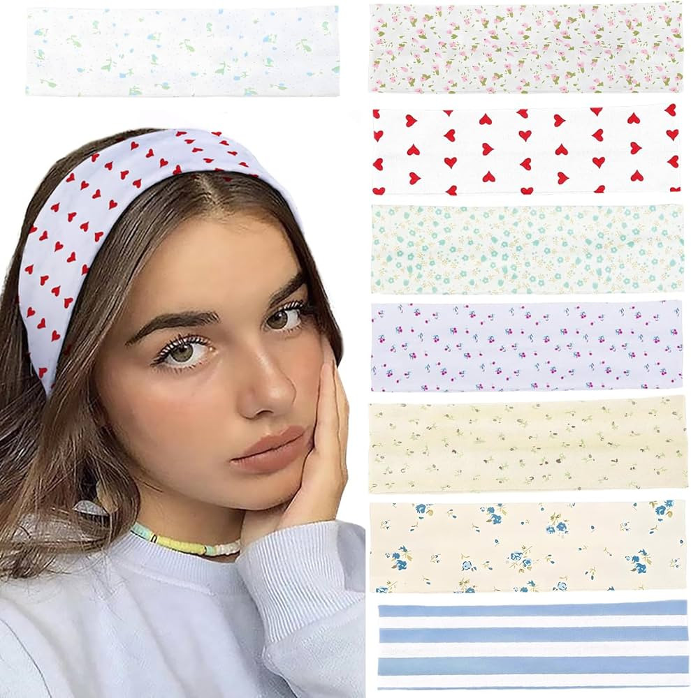 8 Pcs Fashion Headbands for Women, Non Slip Elastic Floral Hairbands, Stretchy Soft Fabric 2.17 I... | Amazon (US)