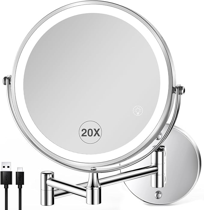 20X/1X Wall Mounted Lighted Makeup Mirror with Light, 8.5'' Double Sided Rechargeable Magnifying ... | Amazon (US)