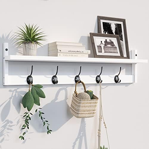 BAMEOS Wall Hooks with Shelf 28.9 Inch Length Entryway Wall Hanging Shelf Wood Coat Hooks for Wall w | Amazon (US)