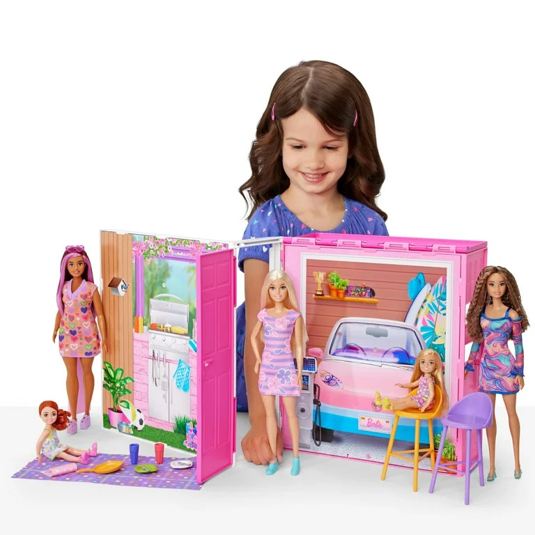 Barbie Getaway House, Doll House Playset with 4 Play Areas, 2 Chairs, 360-Play & Accessories | Walmart (US)