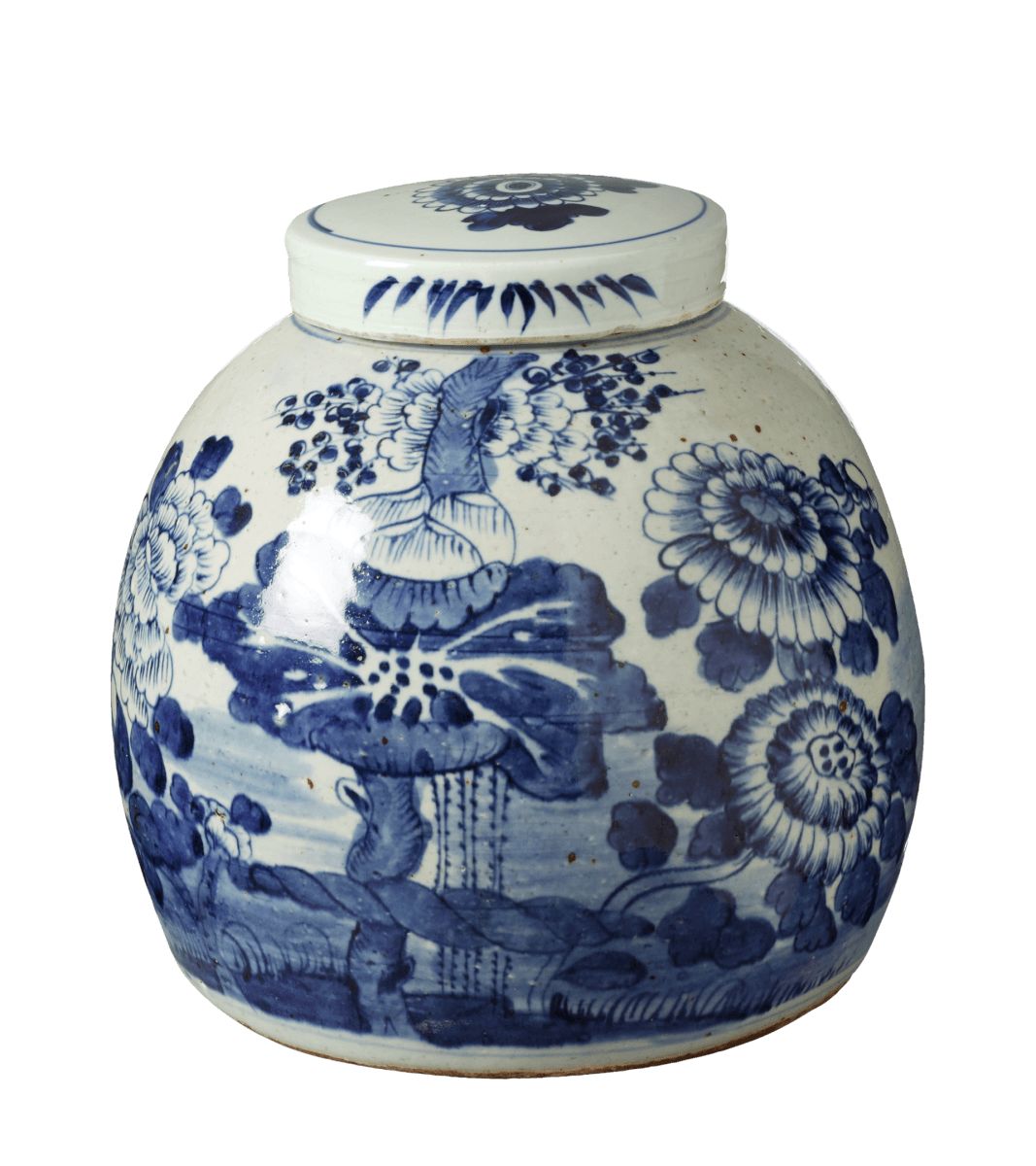 Zetian Lidded Jar - White/Blue | OKA UK