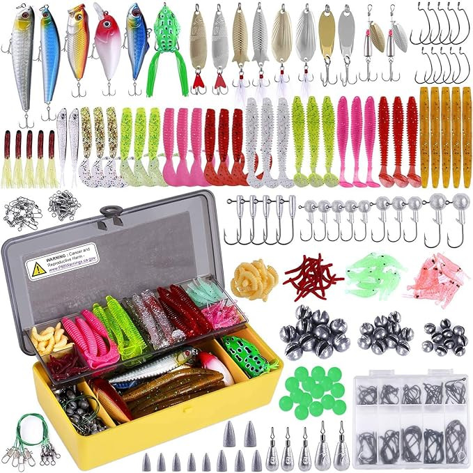 PLUSINNO Fishing Lures Baits Tackle Including Crankbaits, Spinnerbaits, Plastic Worms, Jigs, Topw... | Amazon (US)