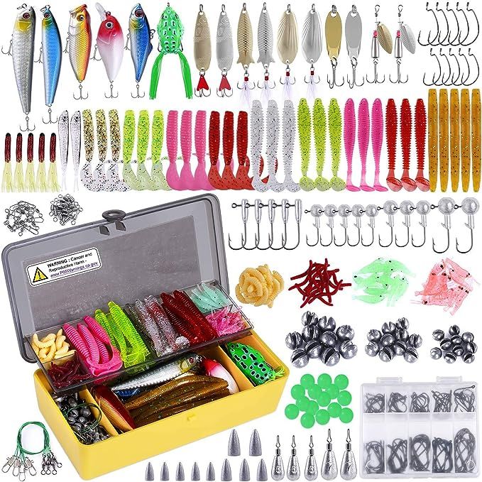 PLUSINNO Fishing Lures Baits Tackle Including Crankbaits, Spinnerbaits, Plastic Worms, Jigs, Topw... | Amazon (US)
