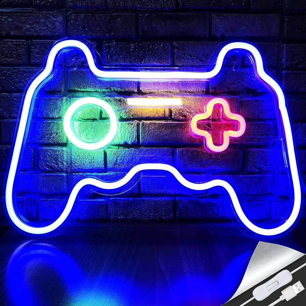 LED Game Neon Sign Gamepad Shape LED Sign Light Gamer Gift for Teen Boys, Game Room Décor, Bedro... | Amazon (US)