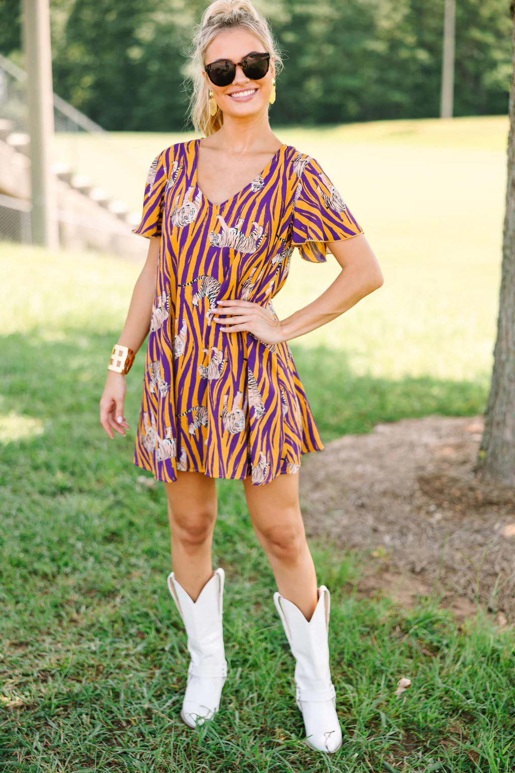 The Kinsley Yellow and Purple Shift Dress | The Mint Julep Boutique