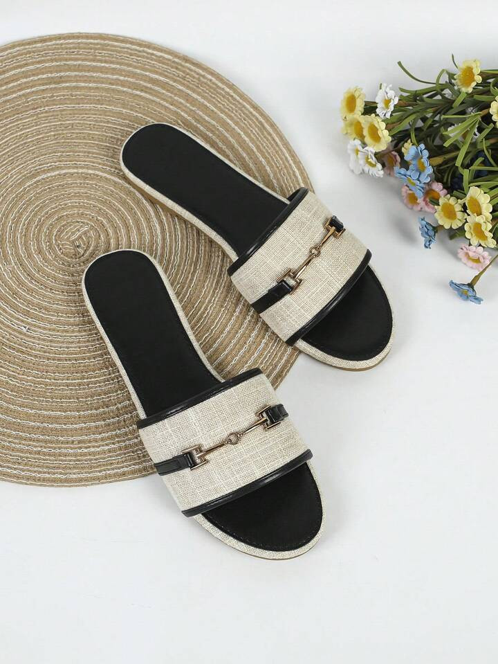 Women's Outdoor Flat Sandals With Chain Detail, Women's Black Flat Sandals | SHEIN USA | SHEIN