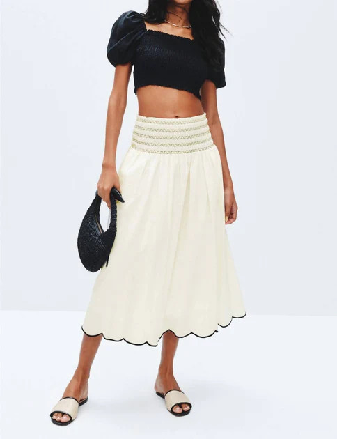 Elsa Smocked Waist Midi Skirt In Cream | Shop Simon