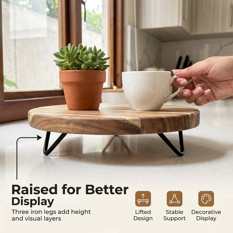 WILDMOS Decorative Round Wood Riser for Display,Pedestal Tray for Home or Kitchen and Bathroom Co... | Walmart (US)