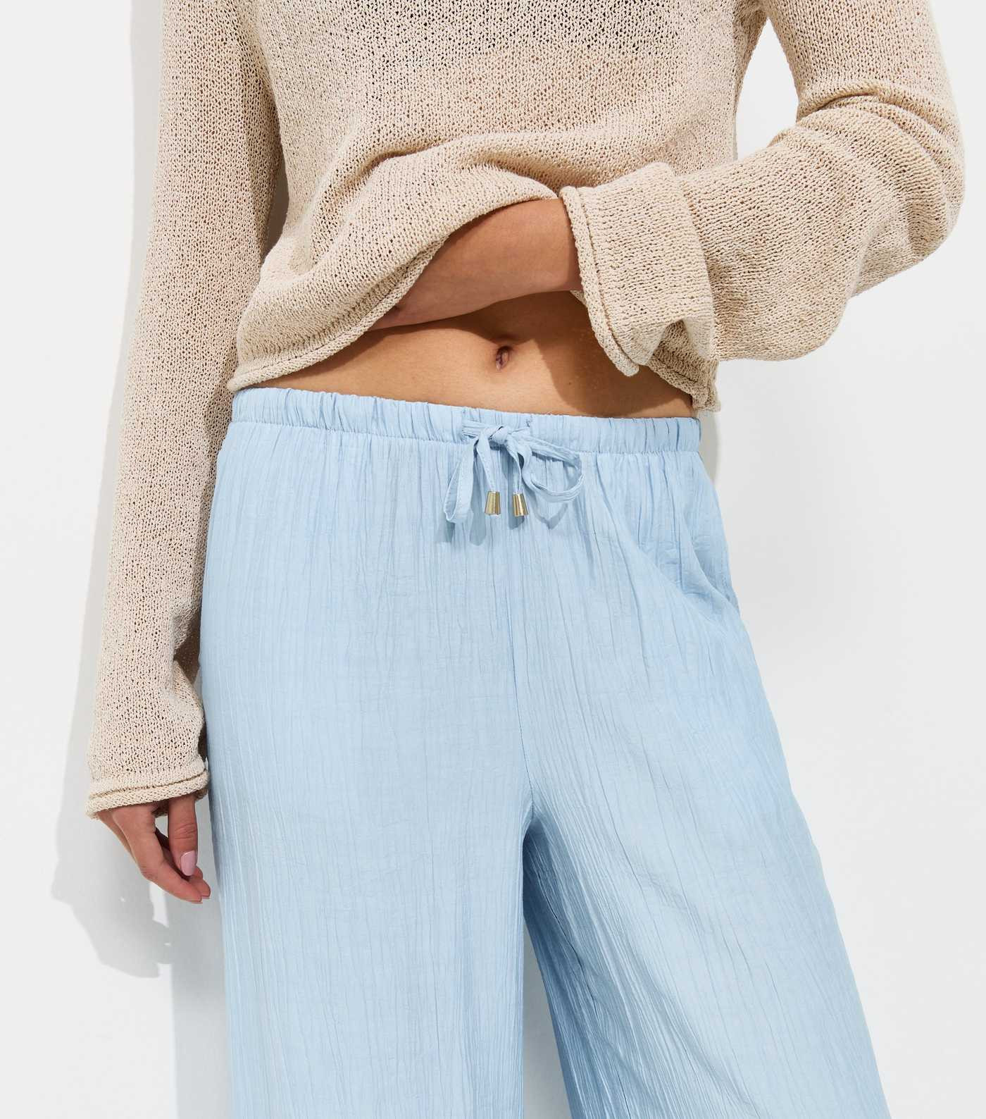 Light Blue Crinkle Wide Leg Trousers | New Look | New Look (UK)