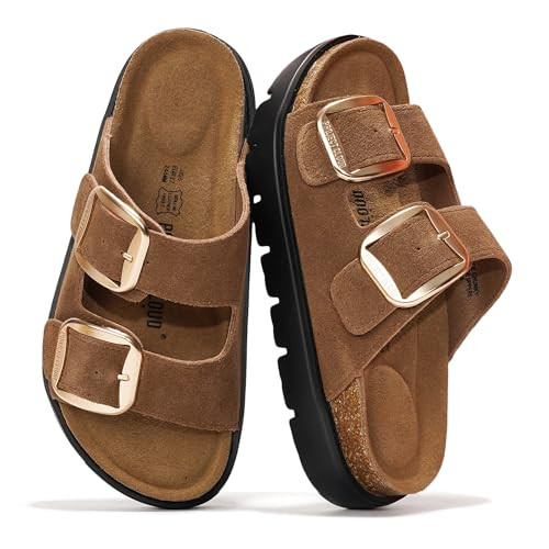 Project Cloud 100% Genuine Leather Platform Sandals Women Footwear - Wedge Chunky Slides for Women 2026 with Memory Foam Insole & Cork Footbed Womens Sandals (GreeceChunky) | Amazon (US)