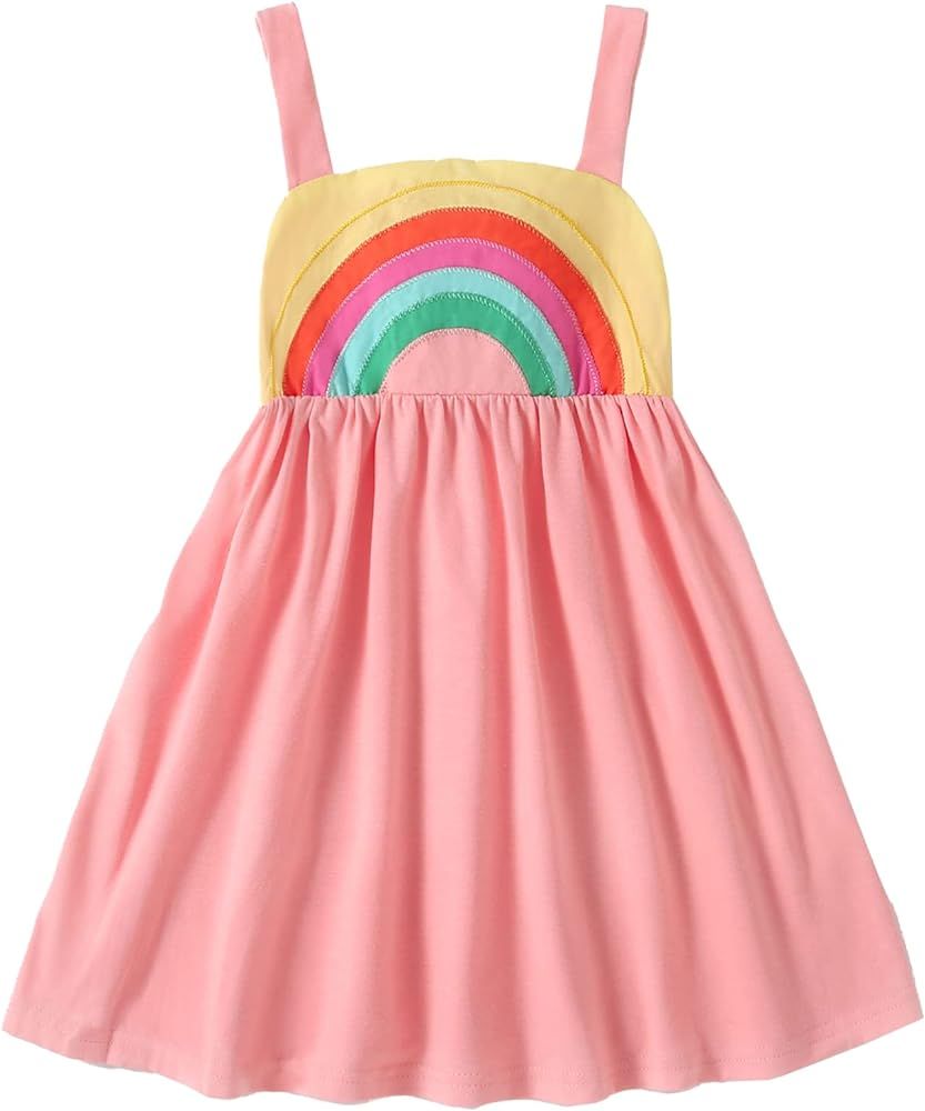 Toddler Girls Fifties Summer Dress Blue Rainbow 2-7Y | Amazon (US)