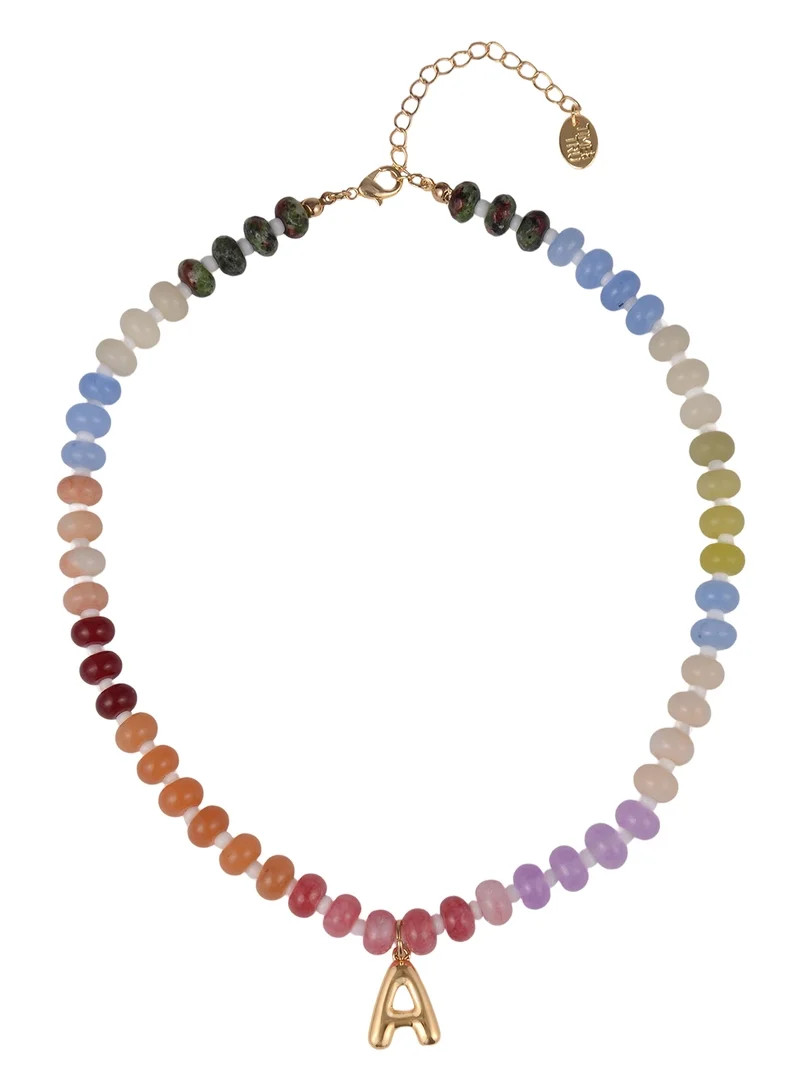 Time and Tru Goldtone Multicolored Bead Initial "A" Necklace | Walmart (US)