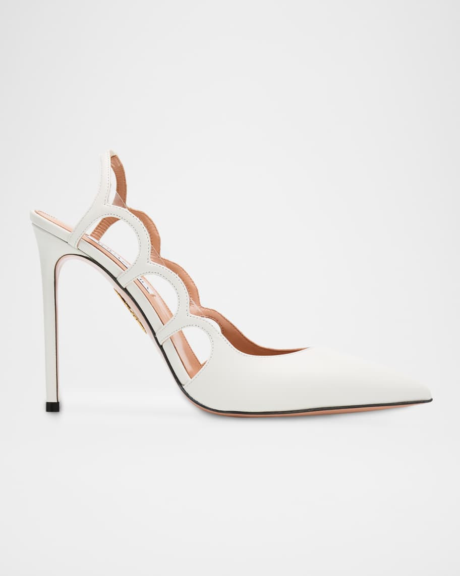 Aquazzura 105mm Endless Love Leather and PVC Slingback Pumps | Neiman Marcus