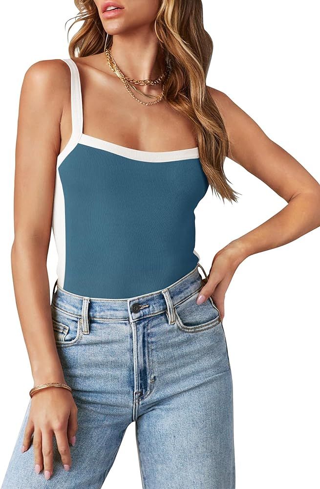 ZESICA Women's Summer Spaghetti Straps Crop Tank Tops Sleeveless Ribbed Knit Slim Fit Basic Camis... | Amazon (US)