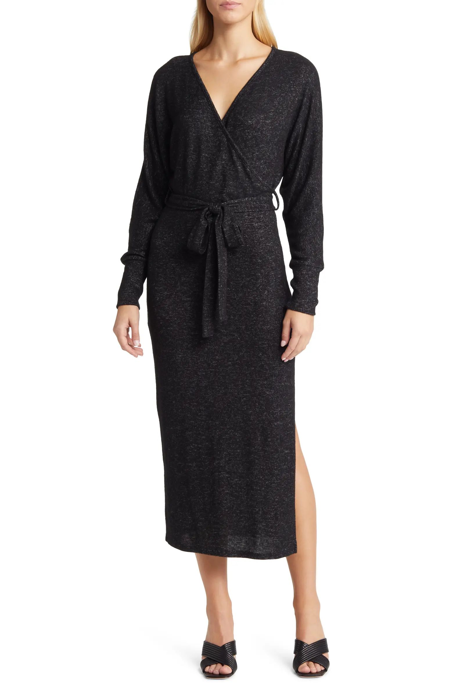 Long Sleeve Faux Wrap Midi Dress | Nordstrom