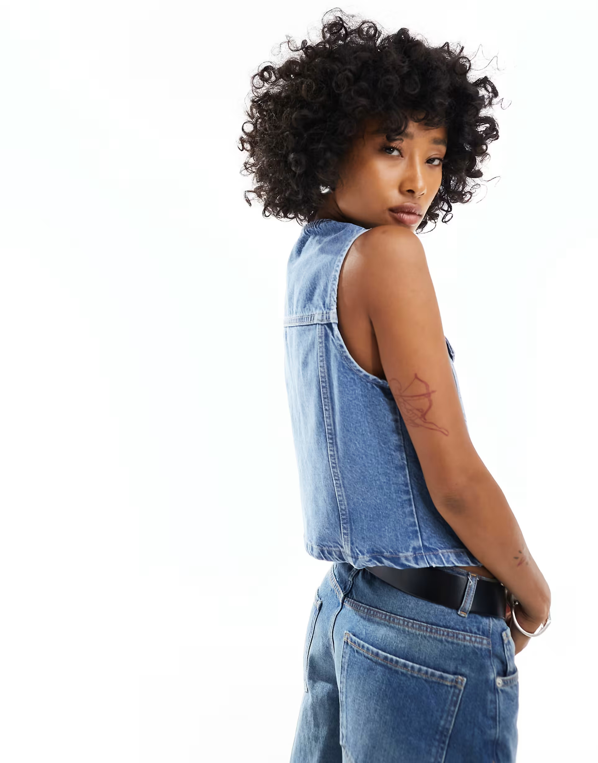 ASOS DESIGN denim vest in mid wash blue | ASOS (Global)