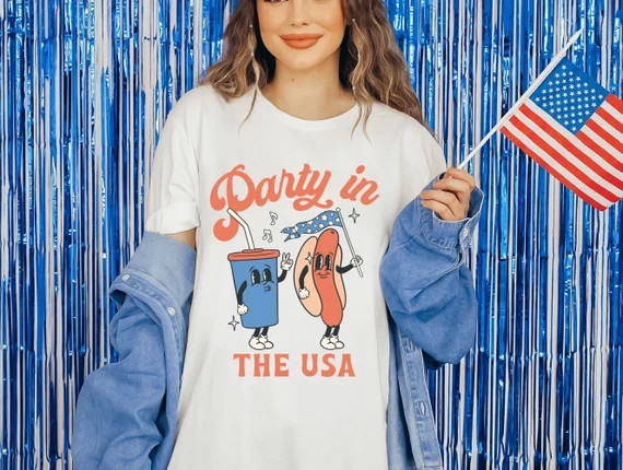 Party in the USA Shirt Retro Hot Dog Soda Tee Fourth of July | Etsy | Etsy (US)