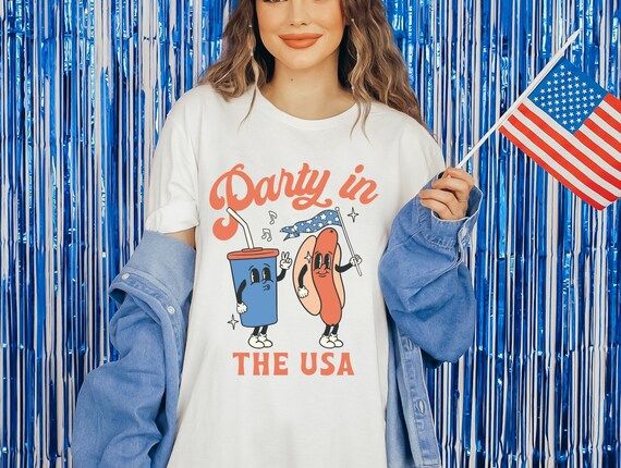 Party in the USA Shirt Retro Hot Dog Soda Tee Fourth of July | Etsy | Etsy (US)
