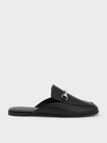 Black Leslie Metallic-Accent Mules | CHARLES & KEITH | Charles & Keith US