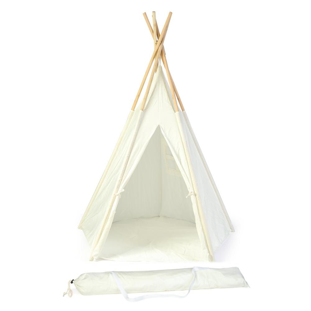 Trademark Innovations 5 ft. Teepee With Carry Case - New Zealand Pine in White | The Home Depot