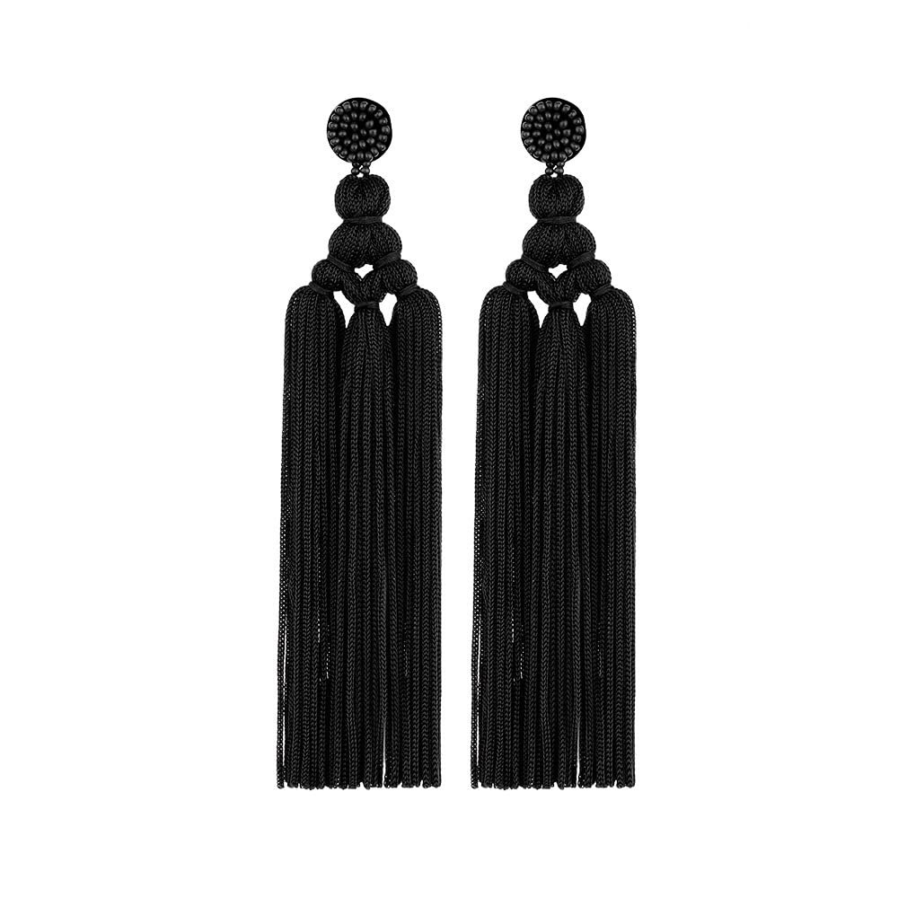 Long Woven Tassel Fringe Drop Dangle Earrings Large Beaded Chandelier Handmade Knot for Women Sta... | Amazon (US)