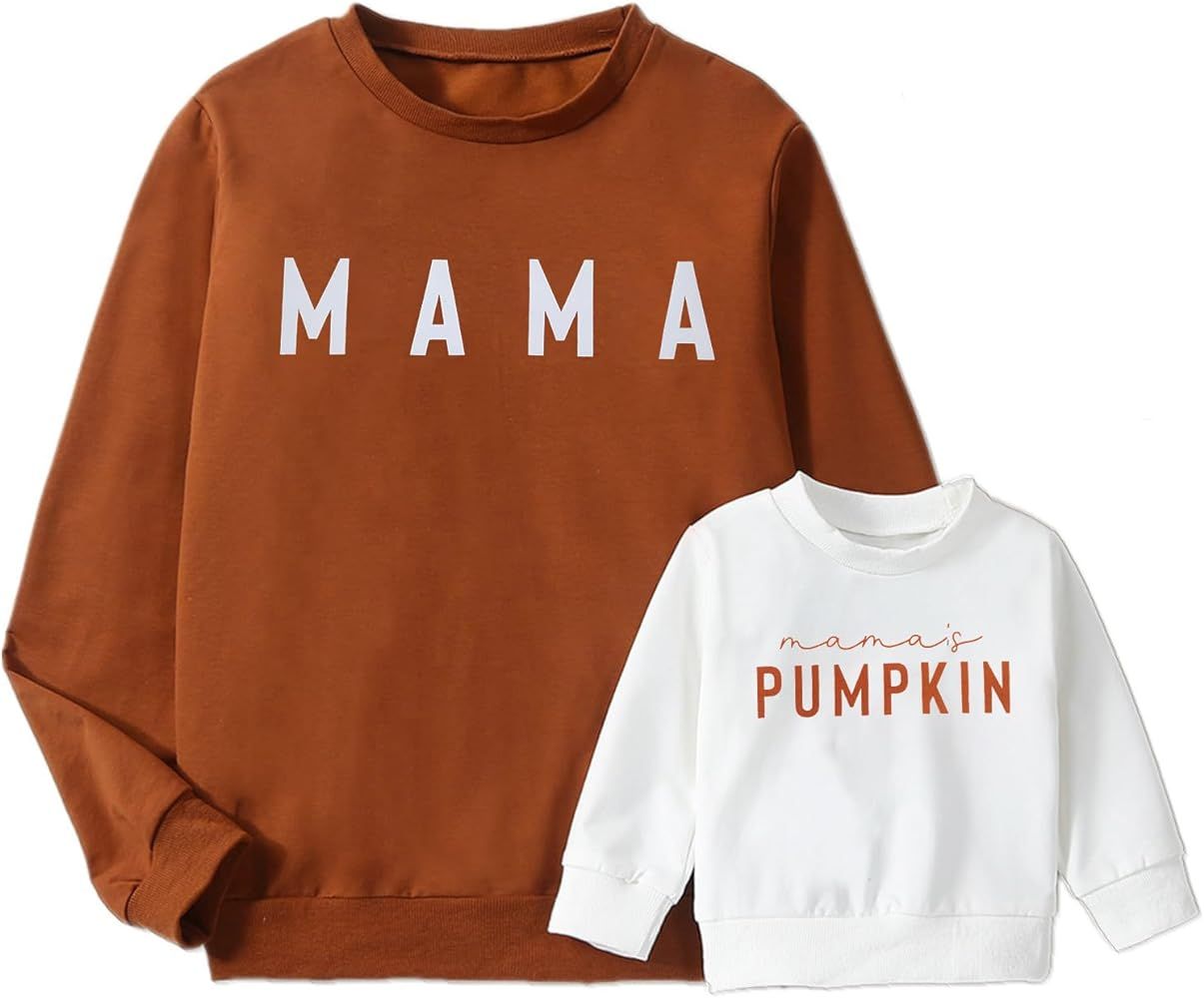 UNIQUEONE Mommy and Me Matching Outfits Halloween Pumpkin Sweatshirt Thanksgiving Baby Girl Outfi... | Amazon (US)