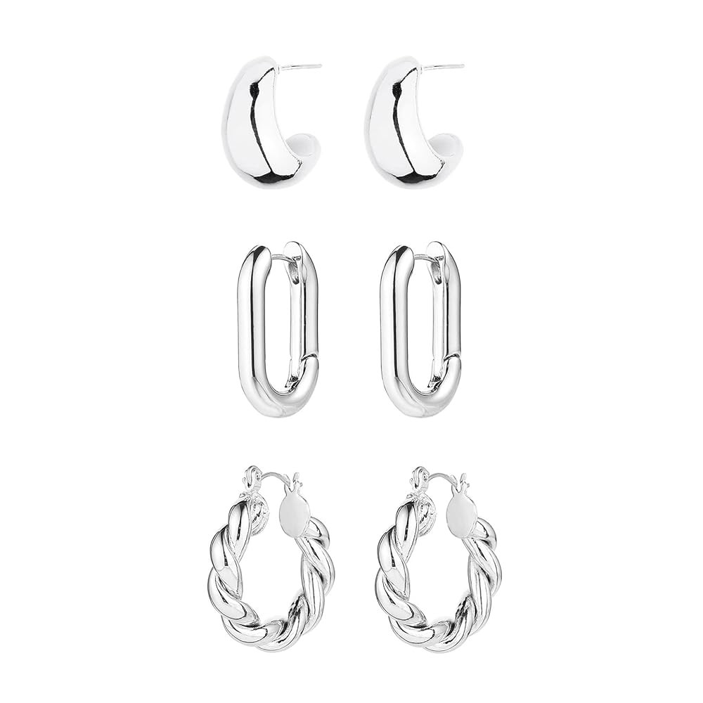 14K Gold Hoop Earrings for Women, Hypoallergenic Chunky Gold Hoop Earrings Multipack, Lightweight... | Amazon (US)