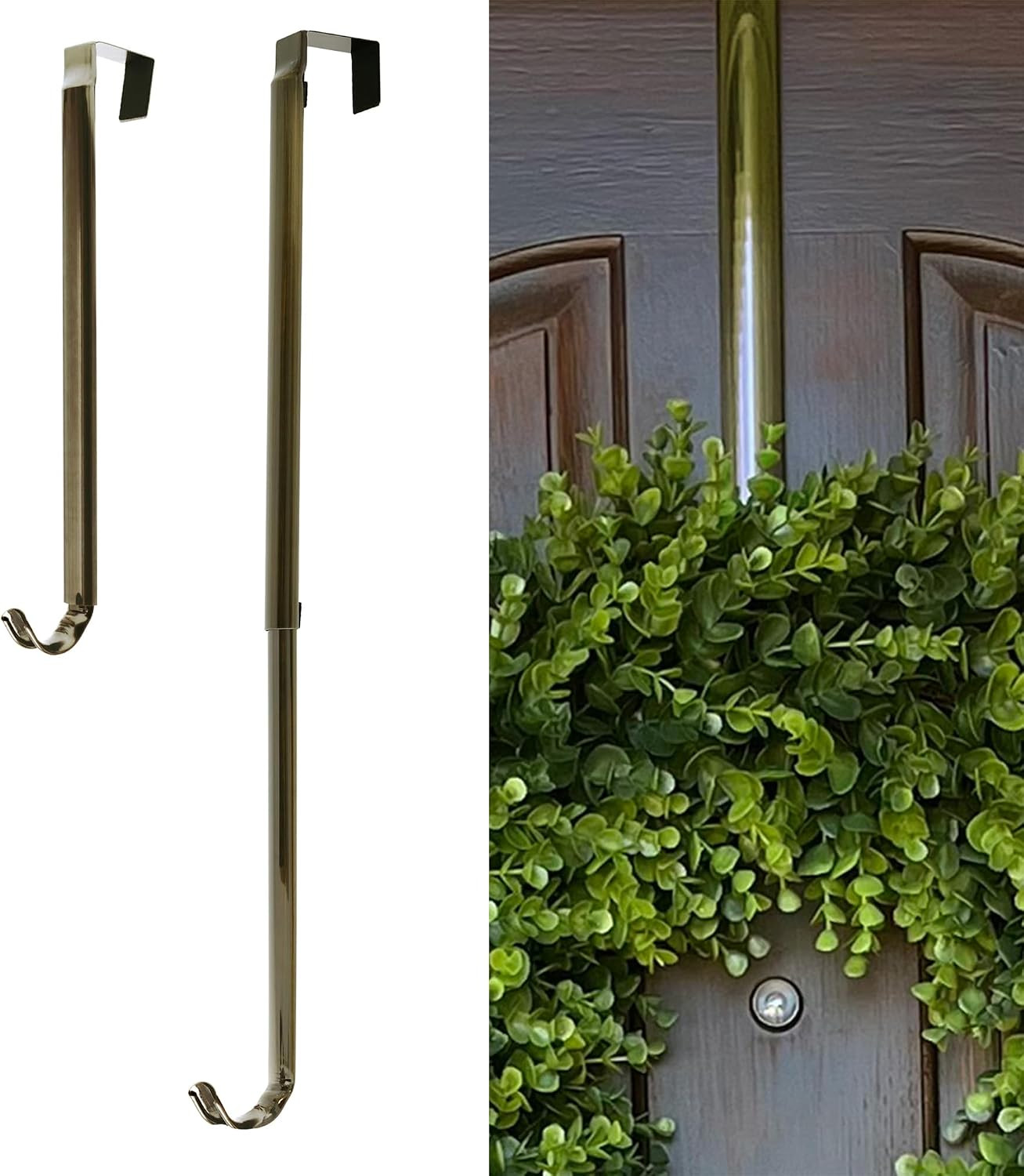 Haute Decor Adapt Adjustable Wreath Hanger, Premium Length Adjustable - Strong Over the Door Wreath Hanger, Holds up to 30 pounds (Antique Brass) | Amazon (US)