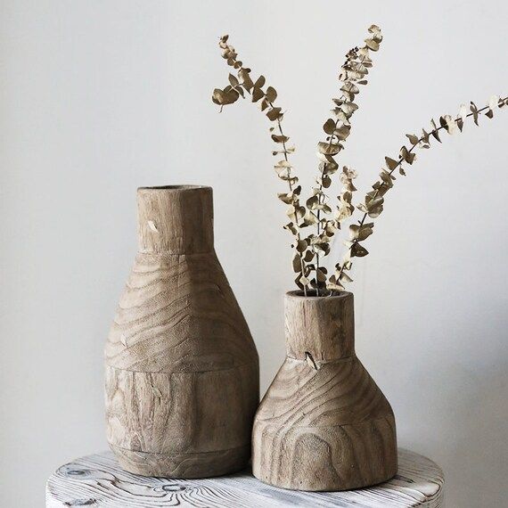 Nordic style wooden vase, Vintage minimalist wood vase, Antique vase for dry flowers and plants, ... | Etsy (US)