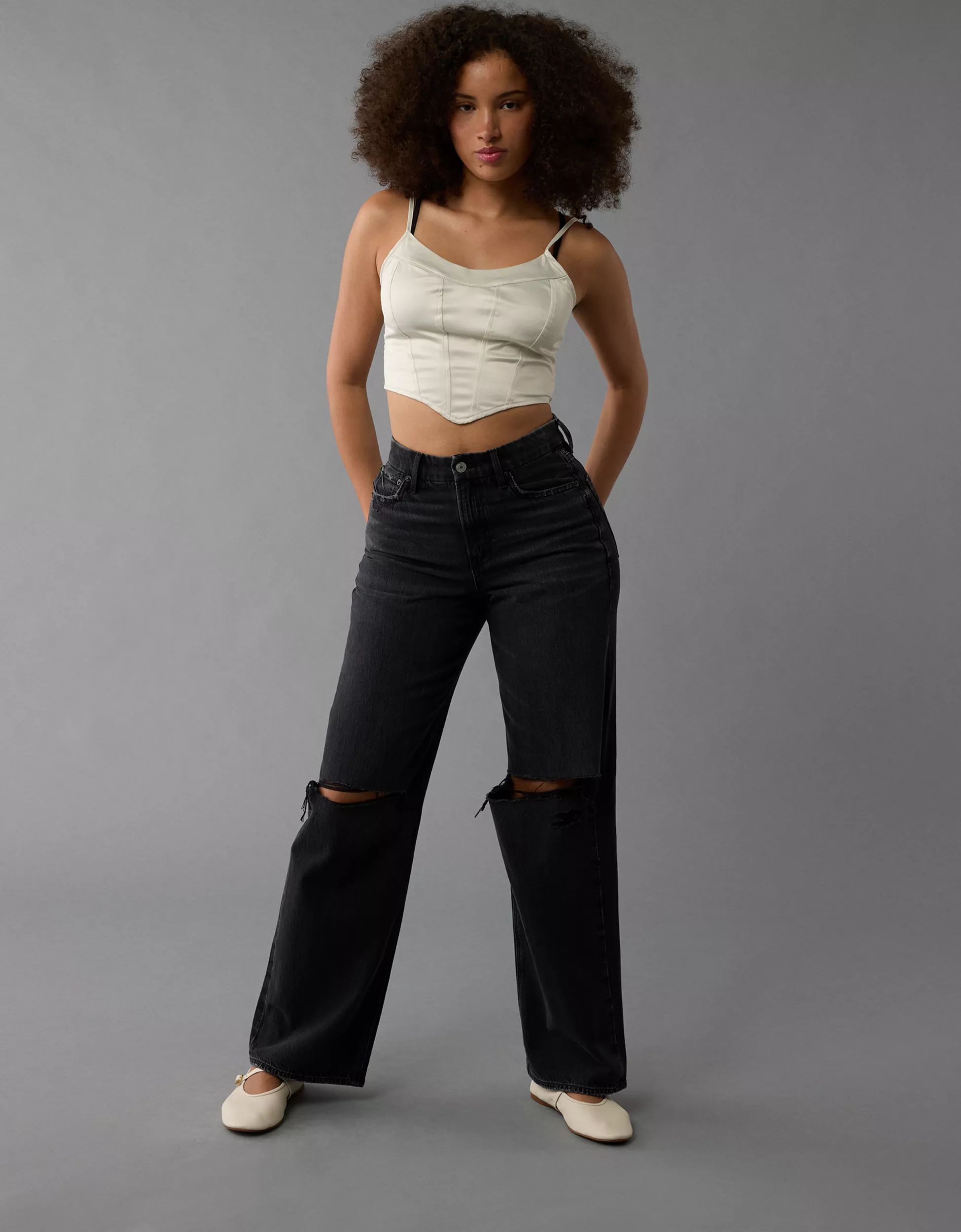 AE Strigid Curvy Super High-Waisted Baggy Straight Ripped Jean | American Eagle Outfitters (US & CA)