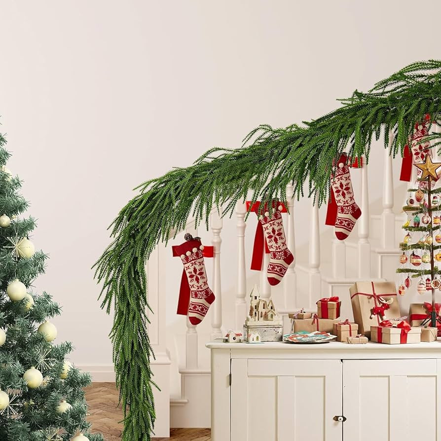 9 Ft (275 Cm) Norfolk Pine Garland - Realistic Faux Pine Christmas Garland for Mantle, Wall, Tabl... | Amazon (US)