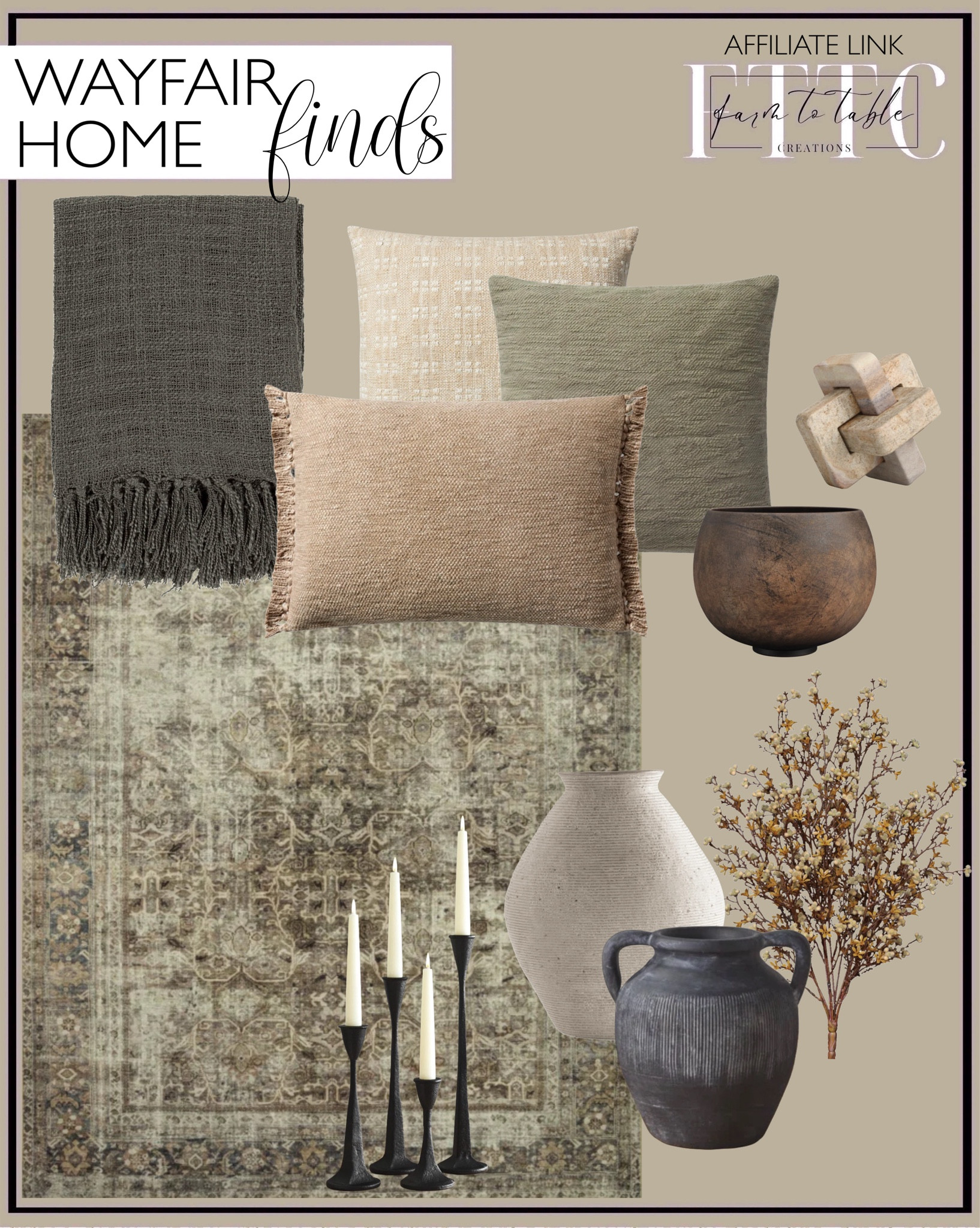 Wayfair Home Finds/Way Day Sale. Follow @farmtotablecreations on Instagram for more inspiration.

Magnolia Home By Joanna Gaines X Loloi Sinclair Machine Washable Pebble / Taupe Area Rug. Bryn Throw Pillow. Scarlett Taupe Pillow. Jett Throw Pillow. Dennie Woven Throw Blanket. Adalai Iron Tabletop Candlestick. Taper Candles. Anderson Metal Table Vase. Juniour Stoneware Vase Set Of 2. Fabric Berry Arrangement. Geometric Orb. Decorative Wood Bowl. 

#wayfairfinds #wayfair #wayfairbedroom #wayfairhome #wayday #WayDayRugs #livingroom #livingroomfurniture #magnoliahome 



#LTKFindsUnder50 #LTKSaleAlert #LTKHome