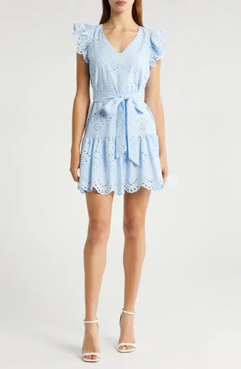 Paisley Eyelet Tie Belt A-Line Minidress | Nordstrom