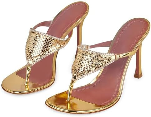 Goolita Women's Sparkly Crystal Stiletto Heels Flip Flops Metallic Open Round Toe Slip On Thong S... | Amazon (US)