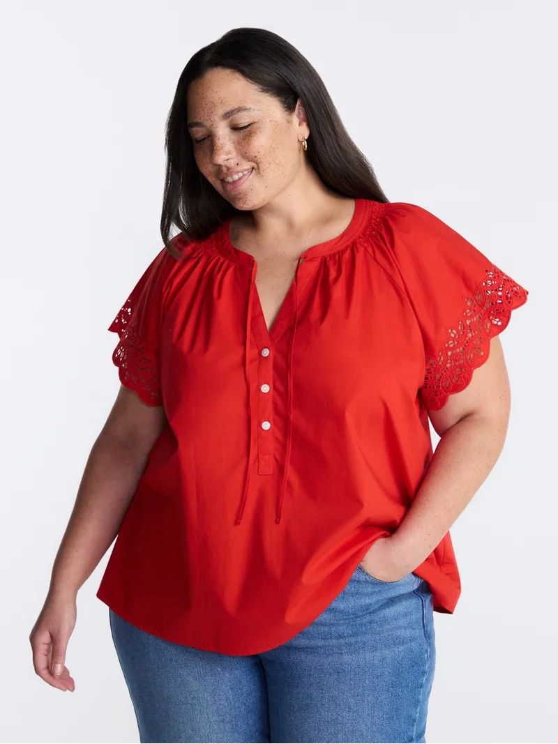 Terra & Sky(4.9)|7 Terra & Sky Women's Plus Short Sleeve Eyelet Top , Sizes 0X-4X  Free 90-day re... | Walmart (US)